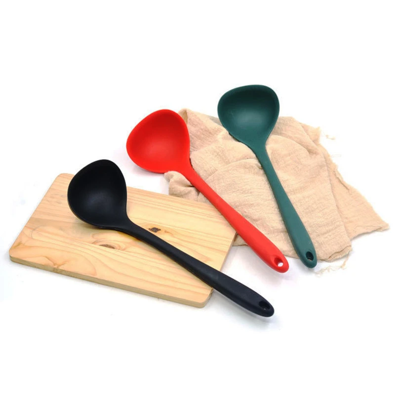 1 Color 298mm Non-stick Silicone Ladle Soup Spoon Heat Resistant Round Scoop All-in-one Silicone Large Spoon Kitchen Utensils