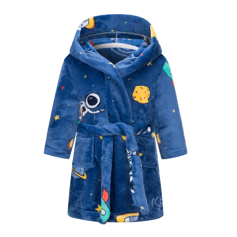 Spring Autumn Long Sleeve Children Clothing Coral Velvet Nightgown Space Pattern Fashion Homewear Toddler Kids Clothes 2-6 Yrs