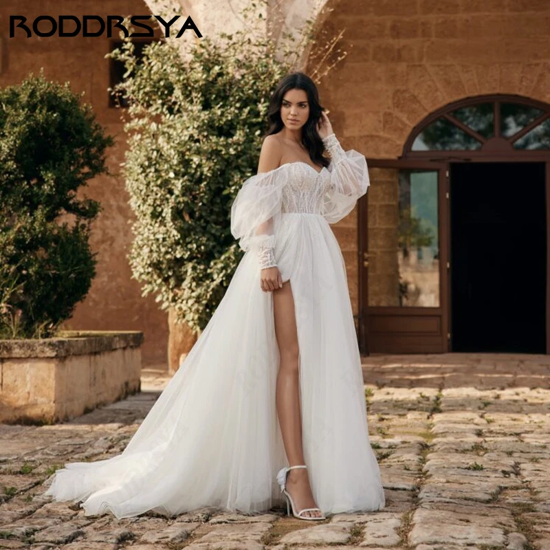 

RODDRSYA Puff Sleeve High Split Wedding Dresses Sweetheart Tulle Robe De Mariée A-line Backless Bridal Party For Women 2024