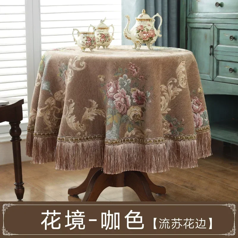 

Chenille Tassel Tablecloth European tea table cover dust cloth art gray22