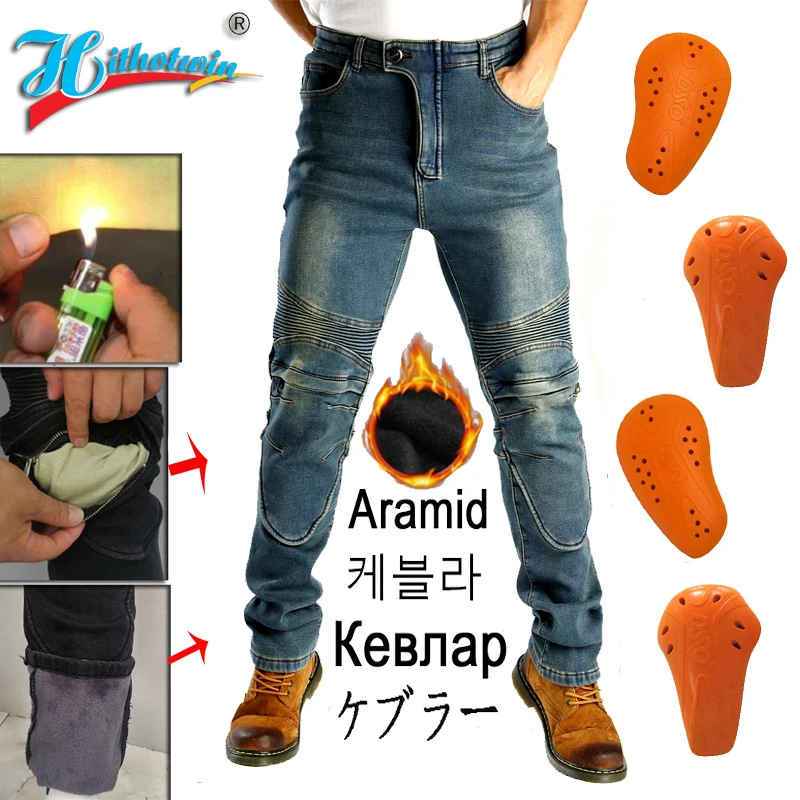 

wearable Windproof Winter Warmer Motorcycle Trousers Casual Men's Motocross Road Knee Protective waterproof Moto Jeans