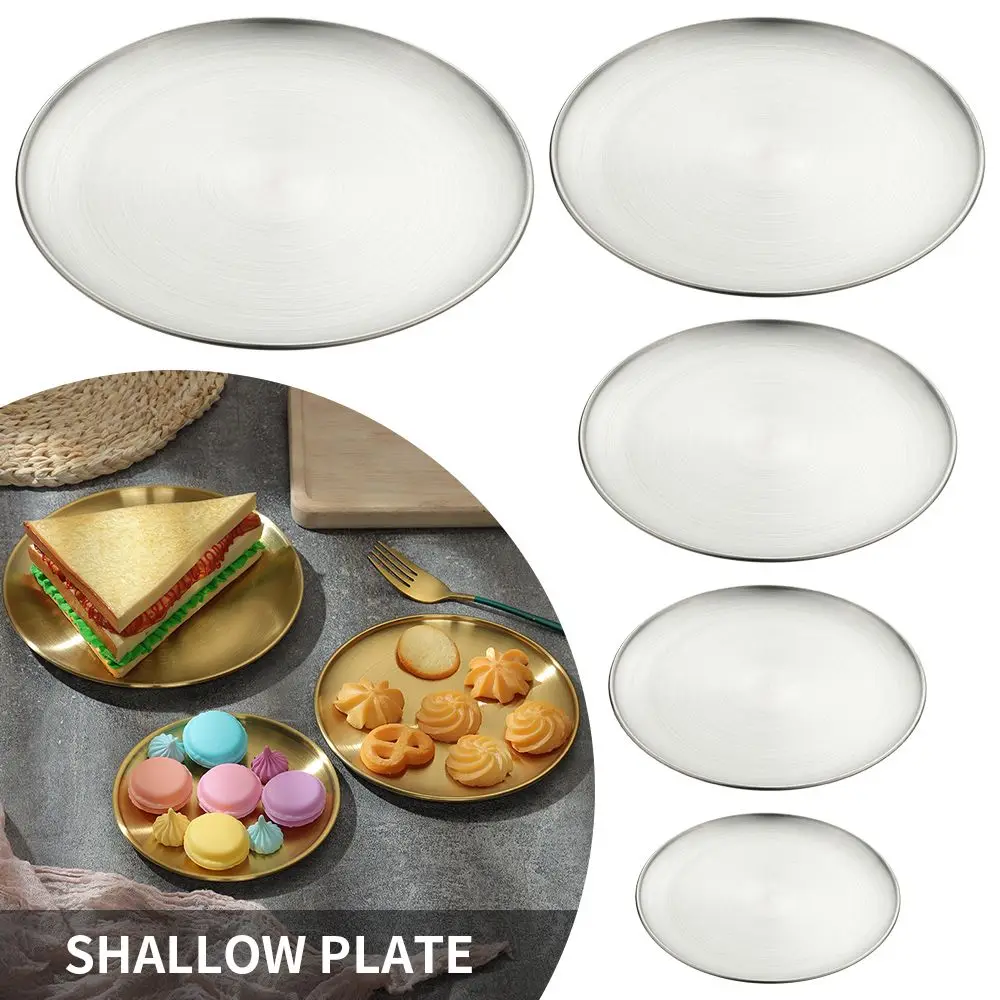 Stainless Steel Bone Spitting Dish Shallow Tray Metal Dining Disc Round Plate Dessert Tableware 14/17/20/23/26CM stainless steel plates