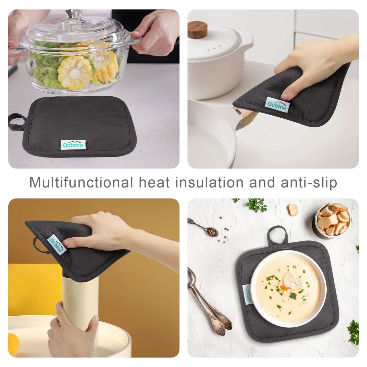 A Pair of Silicone Insulated Scalding Gloves + 2pcs Insulated Pan Mats Kitchen Restaurant Baking Tools