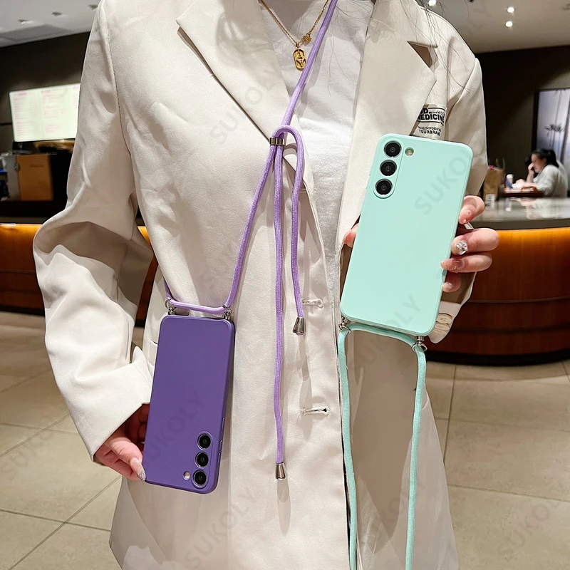 Crossbody Lanyard Soft Case For Samsung Galaxy S23 FE S25 Edge S26 S24 Ultra A17 A57 A37 A55 A56 A16 5G Liquid Silicone Cover — view 2