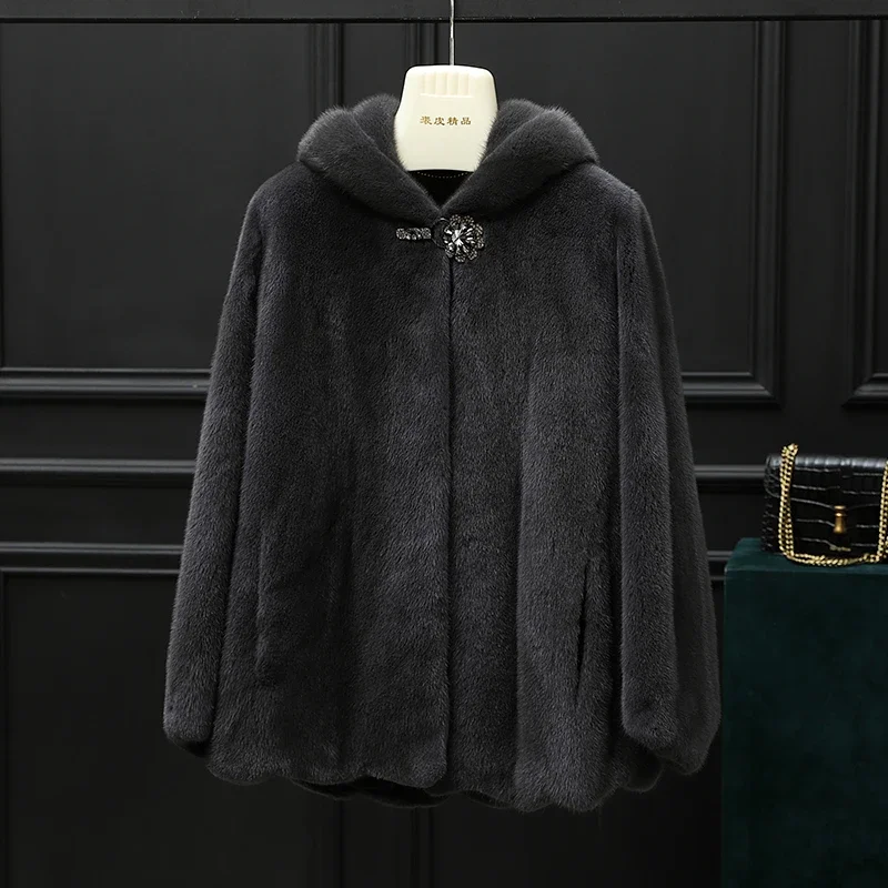 Cappotto Di Pelliccia Di Visone Donna Giacche Di Pelliccia Invernale Per Abbigliamento Donna Cappotti Di Visone Di Alta Qualità Con Cappuccio Giacca D