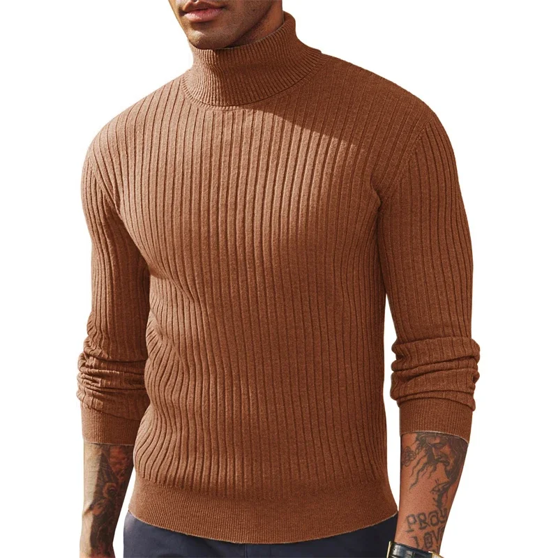Autumn Men's Slim Fit Long Sleeve Turtleneck Sweater Casual Knitted Pullover Sweaters Outdoor Winter Warm Thick Heavyweight Top