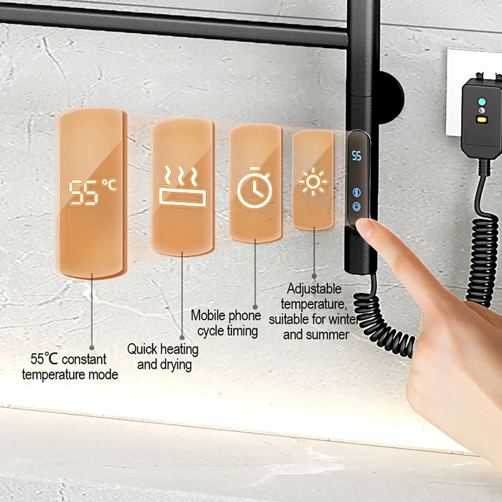 Bathroom Towel Warmer Stainless Steel Smart Electric Heated Towel Rack 45℃-70℃ Temperature Adjustable 1-8h Timing Touch Control,electric towel rack