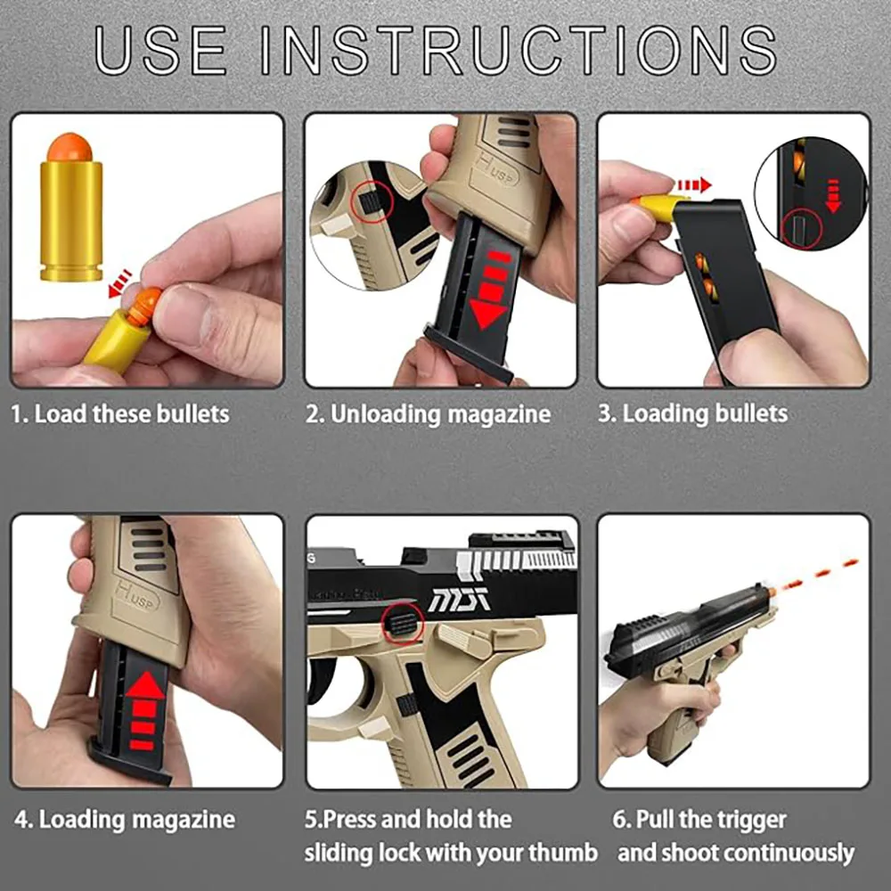 2024 USP Safe Toy Gun For Kids Boys Shell Ejecting Cool Pistol 6 Shells + 20 Bullets Dropship Australia Tiktok 5