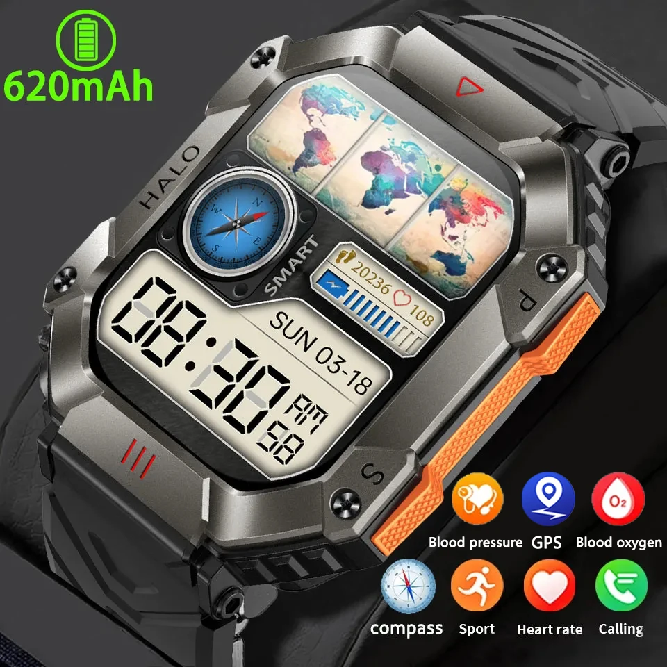 Smart Watch Men 650Mah Large Battery Fitness Tracker Bussola Frequenza Cardiaca Ip67 Impermeabile Bluetooth Call Sport Smartwatch Militare