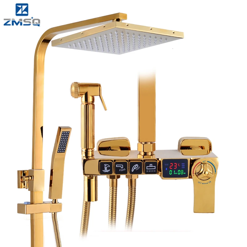 Black/Golden Digital Display Constant Temperature Shower Fauce Shower Set Bathroom Bidet Pressurized Hot Cold Four Ways Faucet