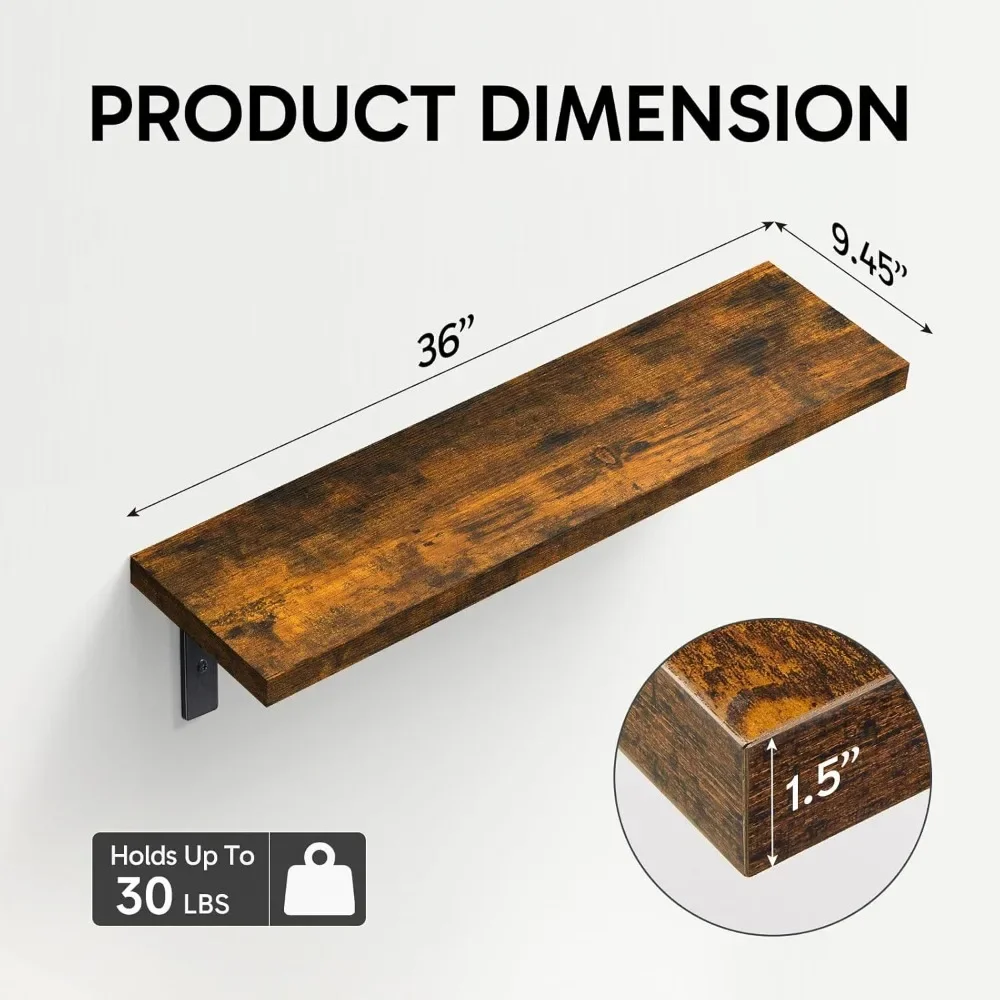 Floating Shelves for Wall, 36" Wall Mounted Rustic Wood Shelves for Bathroom, Bedroom, Living Room(Rustic Brown,Set of 2) 5