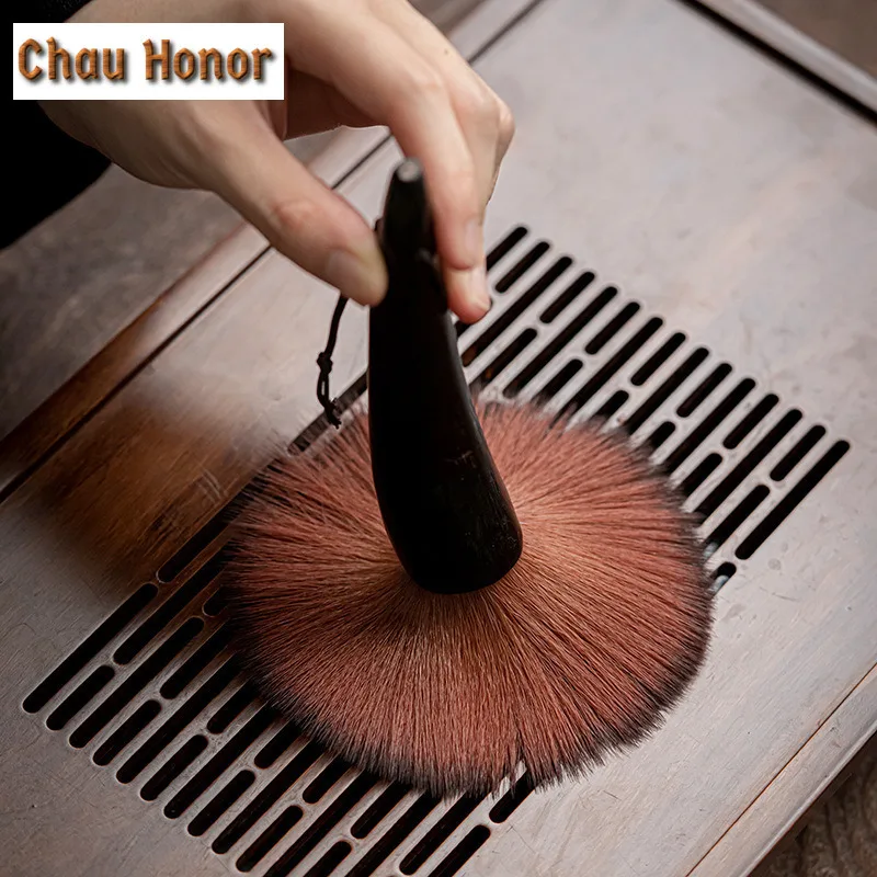 Chinese Kung Fu Tea Brush Handmade Black Ox Horn Wash Pot Cover Brush Bamboo Root Tea Spoons Tea Ceremony Parts Teaware Set Tool