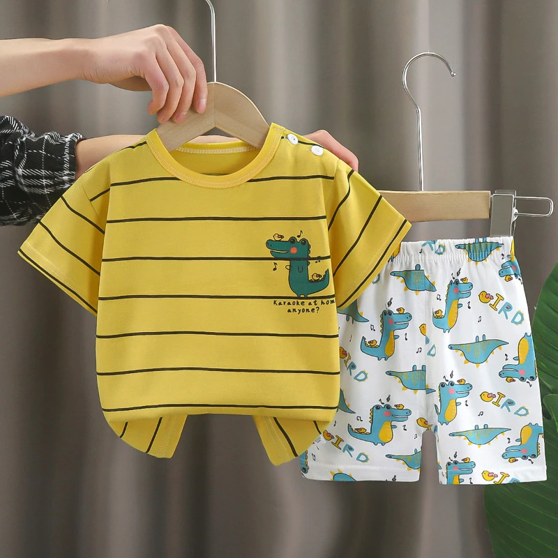 Cartoon Printed Clothing Pure Cotton Home Clothes 2 Piece Suits Toddler Fashion Cute Casual Tracksuits Contrast T-shirt+Shorts 4