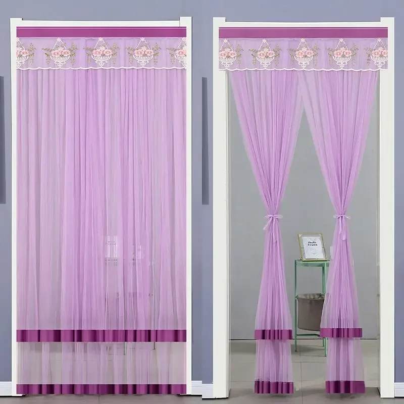 Anti-Mosquito and Insect-proof Lace Partition Curtain Anti-fly Curtain Kitchen and Bedroom Decorative Door Curtain, 1PC
