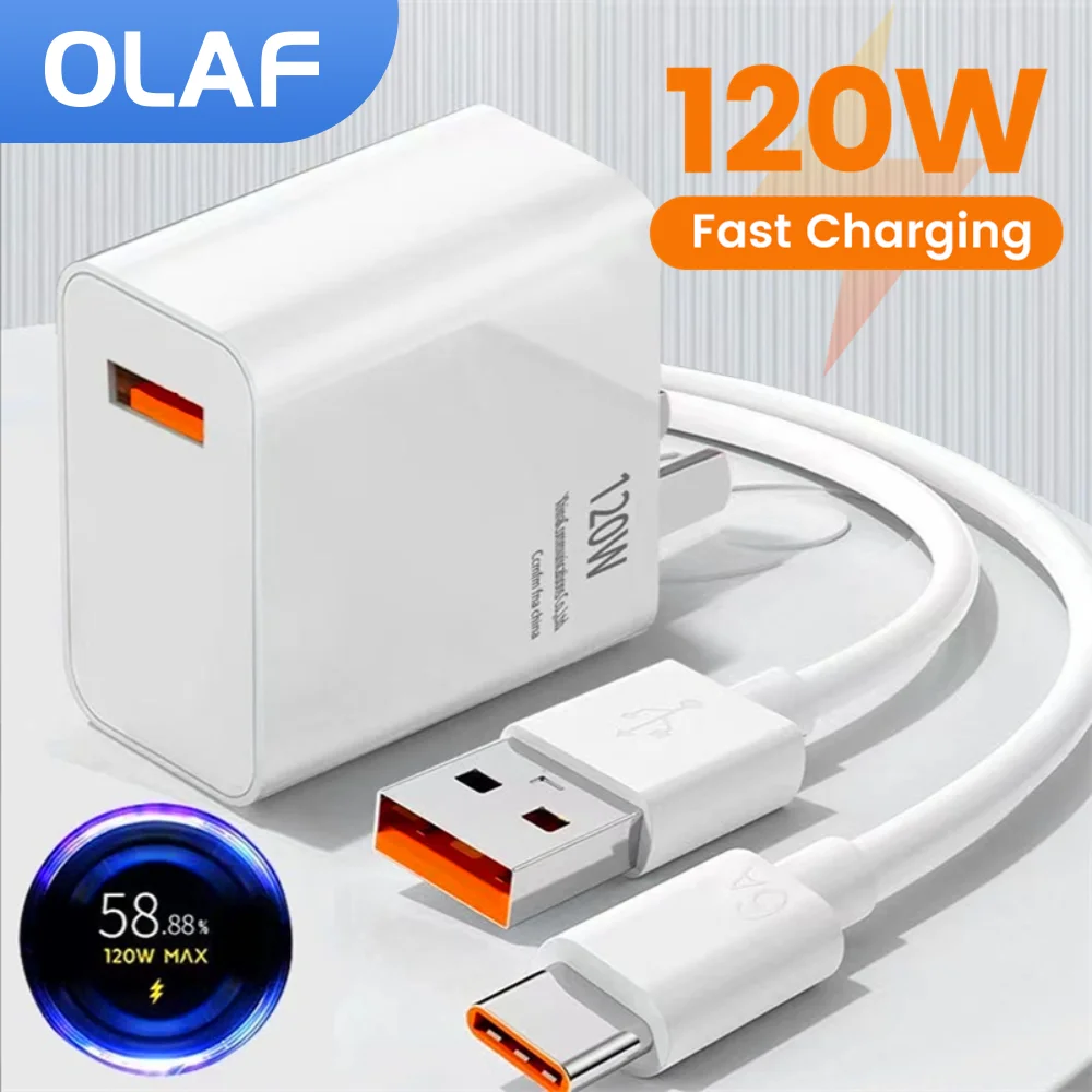 Adattatore Di Alimentazione Per Caricabatterie Usb Olaf 120W Ricarica Rapida Cavo Di Tipo C 6A Per Huawei Samsung Xiaomi Quick Charge 3.0 Chargeur Usb