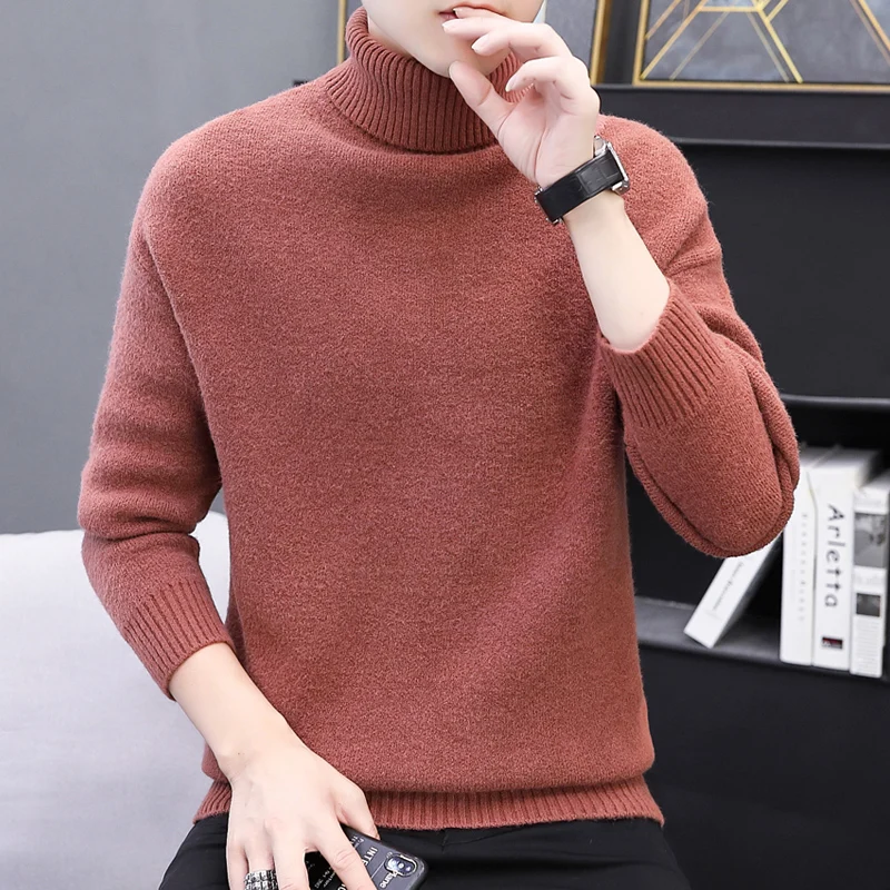 Men's 2023 Pullover High Collar Autumn and Winter Patchwork Solid Color Loose Casual Versatile Long Sleeved Knitted Sweater