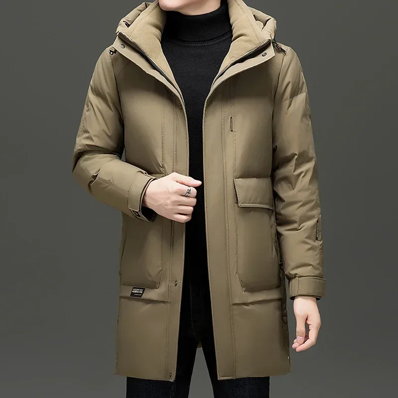 thumbnail image 1 of Chaqueta larga acolchada de plumón para hombre, chaqueta de invierno de marca con relleno de plumón de pato para hombre, chaqueta informal acolchada para hombre, 1 of 4