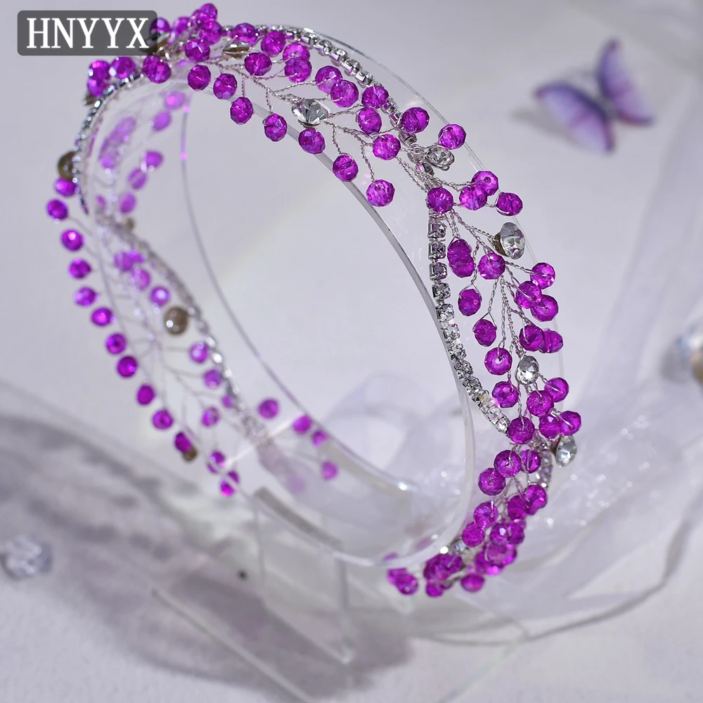 

HNYYX Bohemian Retro Purple Full Rhinestone Forehead Hair Accessory Bridal Headwear Multi Wearing Style Head Hoop A164