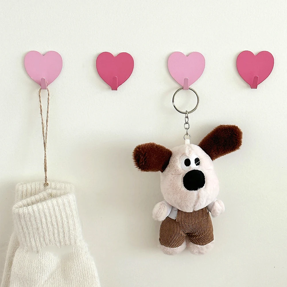 Pink Heart-Shaped Stainless Steel Adhesive Wall Hook for Keys, Clothes, and Towels