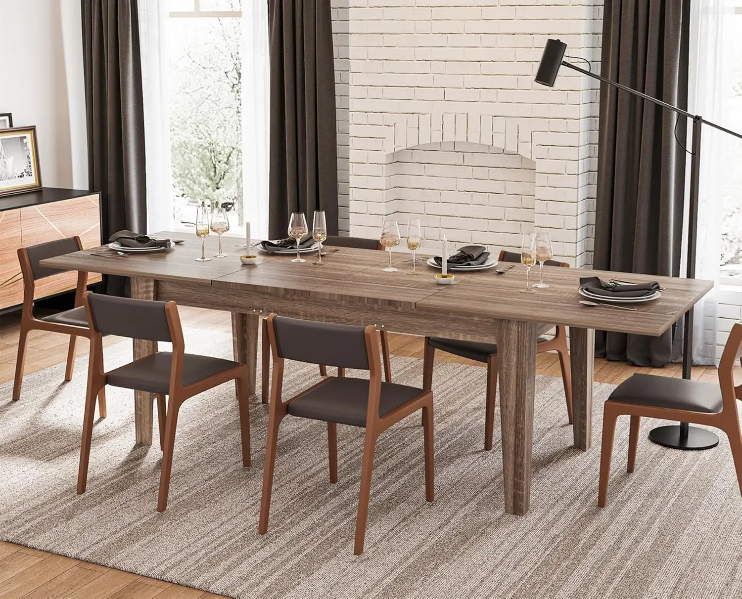 Description Picture 2 of itemRustic Wood Extendable Dining Room Table 71"-106" Rectangular Expandable Dining Tables for 6-12 people (Dark Oak)
