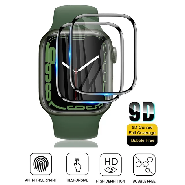 Protecteur d'écran pour Apple Watch, série 49 46 42 40 41 44 45mm, accessoires en verre souple 9D HD, film complet iWatch 10 9 8 7 SE 6 5 4 3 1