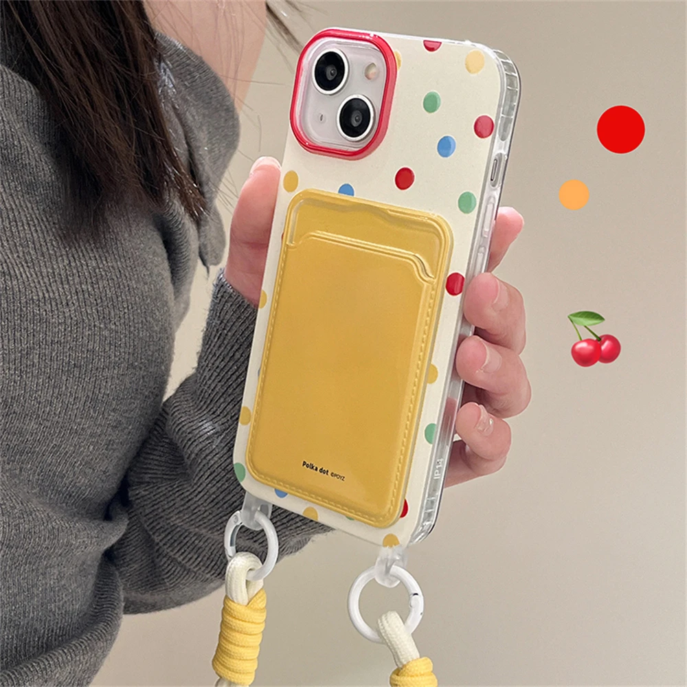 Cute Colorful Round Point Wallet Phone Case with Chain and Card Holder Strap