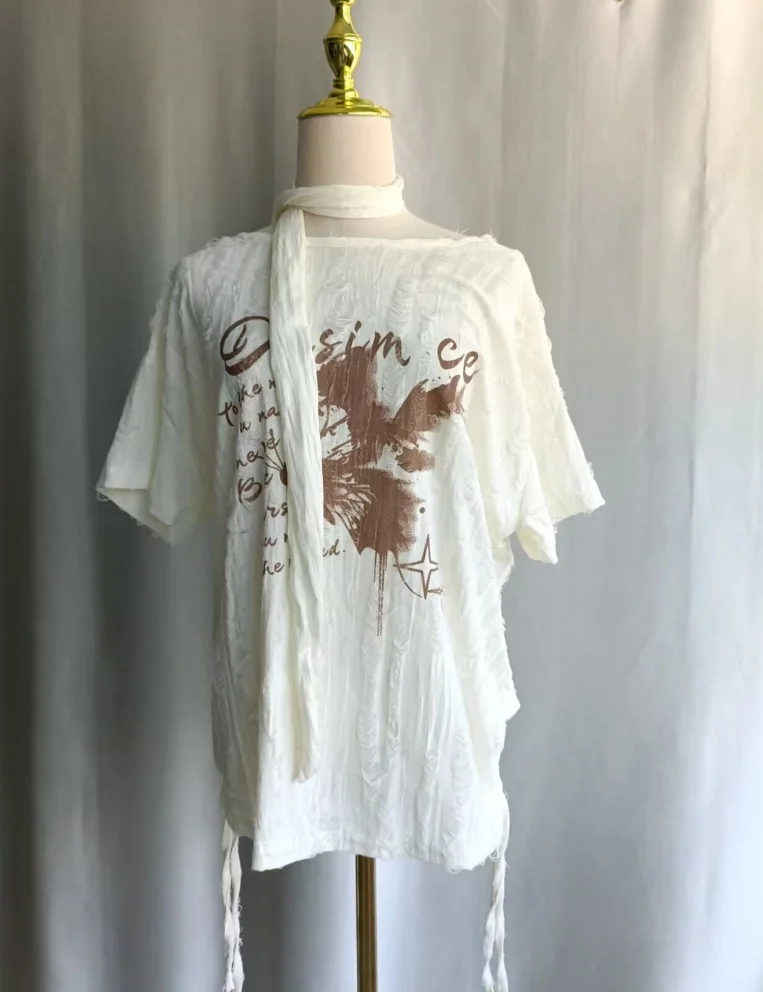 Summer Harajuku Letter Butterfly Print Grunge T-shirts Loose Streetwea Oversized Tops Women Y2k Aesthetic Casual Drawstring Tees 6
