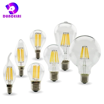 레트로 에디슨 LED 필라멘트 전구 램프, 빈티지 캔들 라이트, 유리 전구, E27 E14, 220V-240V, C35 G45 A60 ST64 G80 G95 G125