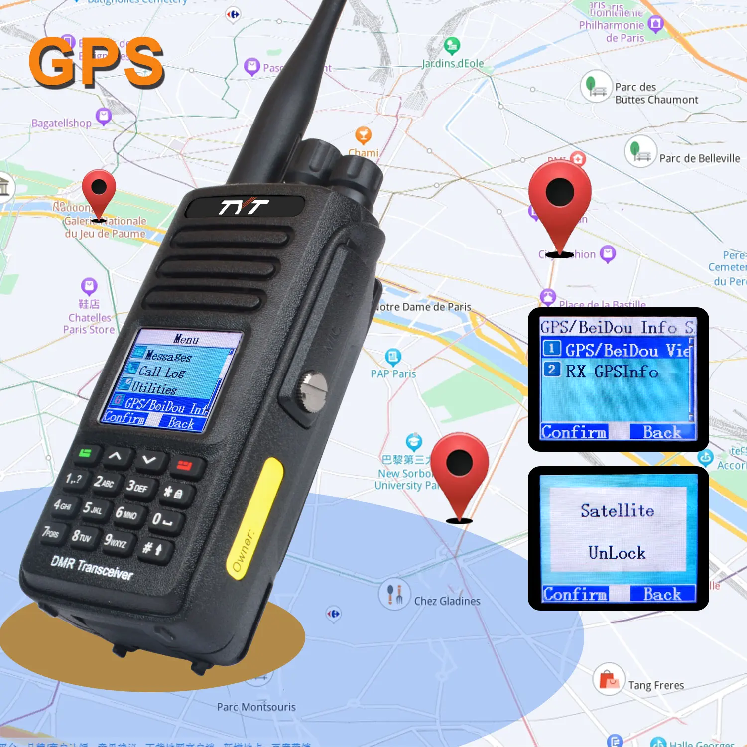 Walkie Talkie TYT MD-UV390 VHF UHF Dual Band 5W GPS IP67 Waterproof Record AES256 Encryption Two Way Radio with 2200mAh Battery 6
