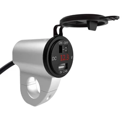 Aluminum Alloy Waterproof USB Motorcycle Charger with Digital Voltmeter and Power Switch (Silver)
