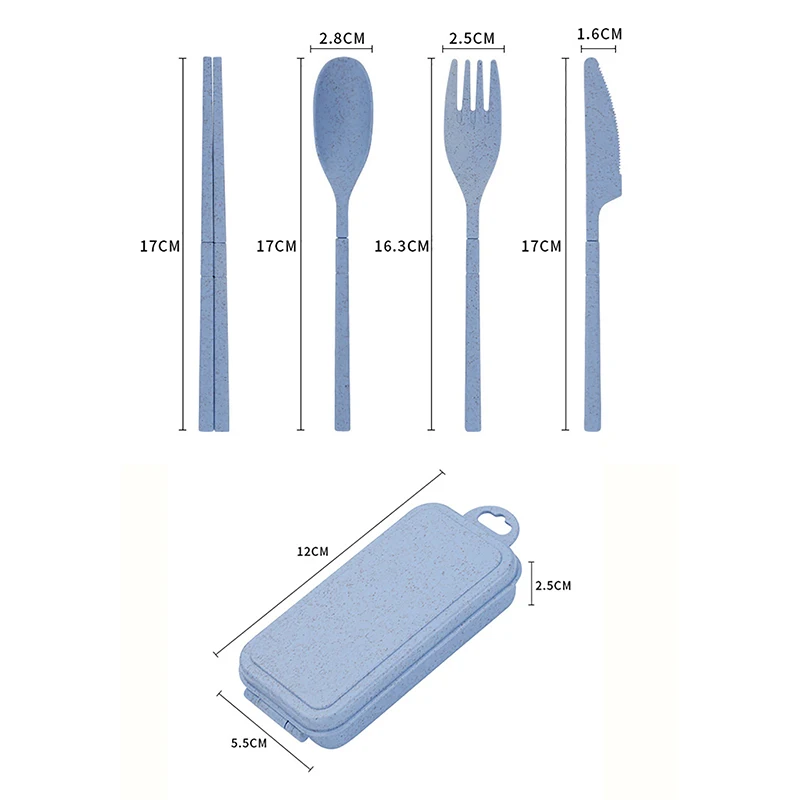 Portable Foldable Wheat Straw Fork Cutlery Set Chopsticks With Box Travel Kitchen Accessories