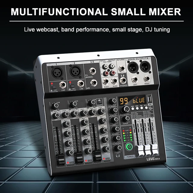 オーディオミキサー 4 チャンネル ミキサー DJ ミキシング コンソール