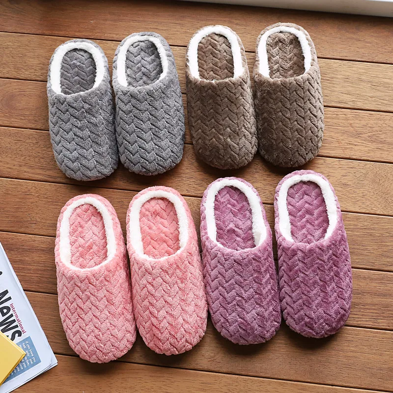 

Couple Winter Home Slippers Women Shoes Japanse Silent Slippers Men Warm Plush Slides Indoor Bedroom Non-Slip Floor Slipper