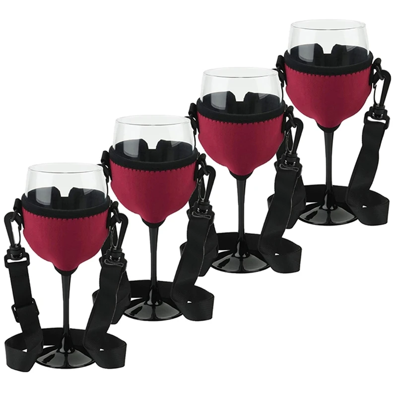 Portable Wine Glass Holder Strap Wine Sling Yoke Glass Holder Support Neck Strap For Birthday Cocktail Tools 4PCS