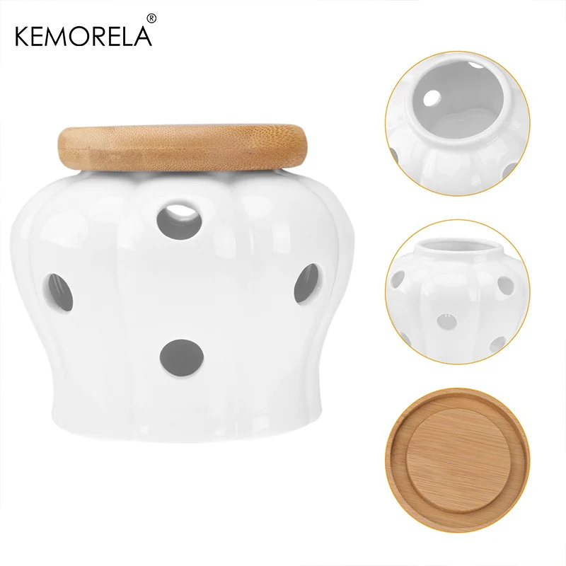 Ceramic Storage Jar Round Lemon Freshness Jar Kitchen Storage Containers with Cover Keeper for Garlic Onion ceramic storage jar