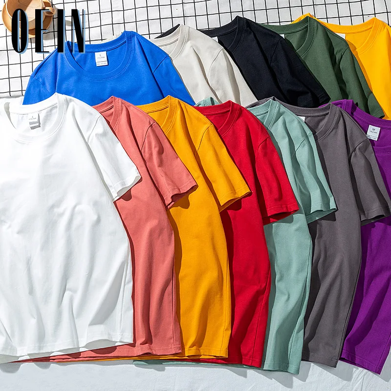 2023 Summer 180gsm Cotton Solid Tshirts Mens Short Sleeve Fashion Brand ...