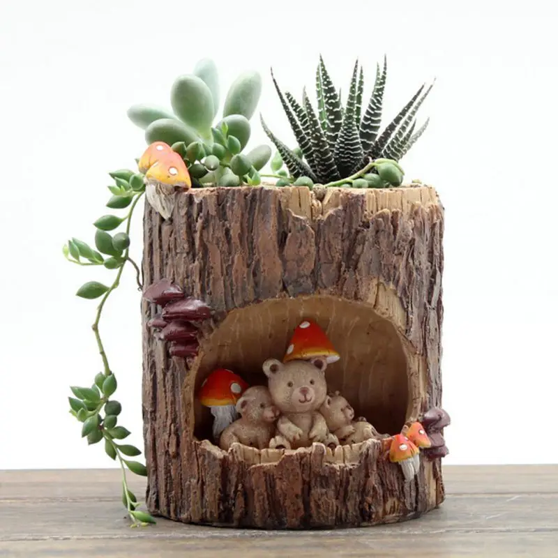Simpatici vasi succulenti vaso per fioriera per animali piante con foro di drenaggio portapenne per ceppo d'albero giardino decorazione del Desktop di casa  15