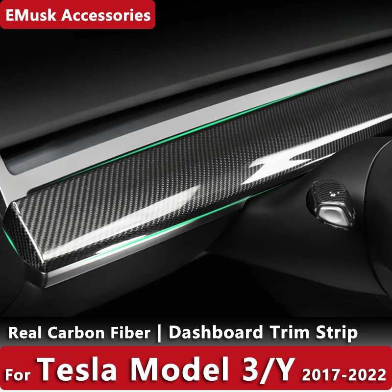 Real Carbon Fiber Dashboard Trim Strip For Tesla Model 3 Model Y 2017