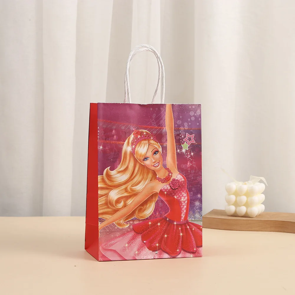 바비 핑크 소녀 사탕 간식 선물 종이 가방, 공주 처녀 생일 파티 장식, 사탕 간식 가방 선물