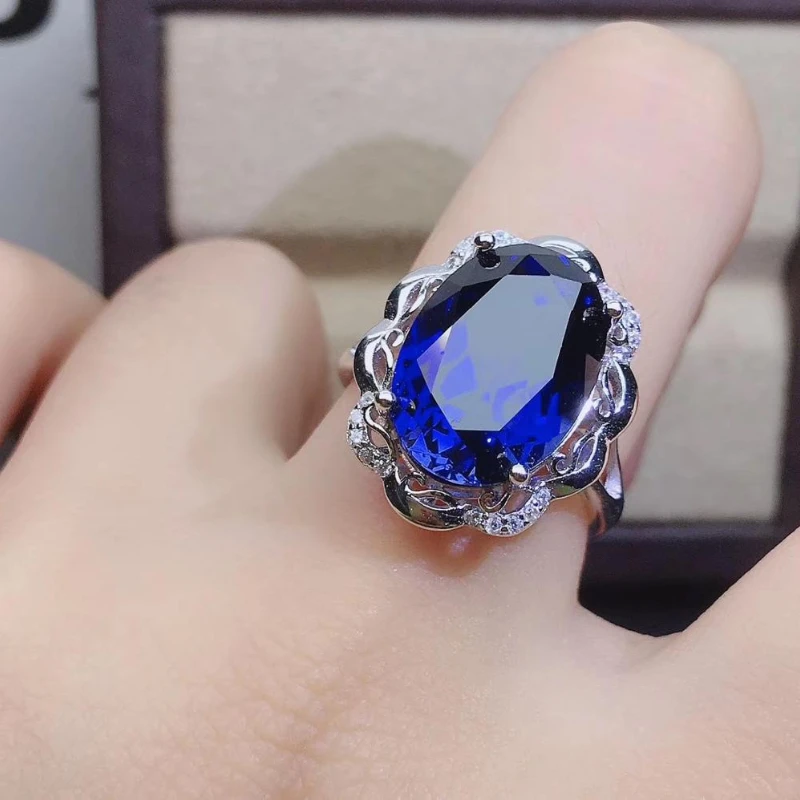

Fine Jewelry 925 Sterling Silver Inlaid Natural Sapphire Gemstone Luxurious Ring Support Detection Exquisite Noble