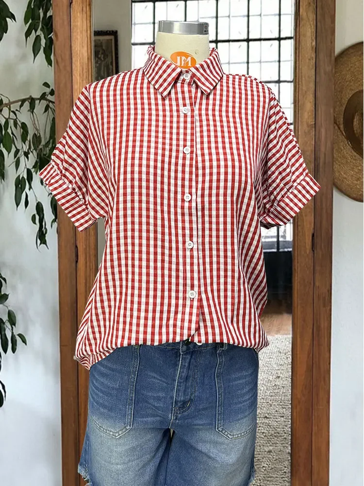 

Рубашка оверсайз в клетку с длинным рукавом