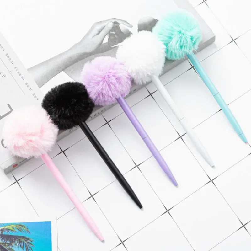 1Pc Cute Stationery Pompom Gel Pen Colorful Plush Pen for Girls School Office Supplies Gift Writing Tools gel pen
