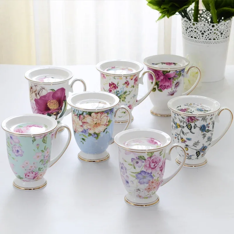 Korean Tea Cups Pastoral Style Bone Porcelain Mug British Ceramic Coffee cup Milk Bowl Breakfast glass 300Ml Single Product