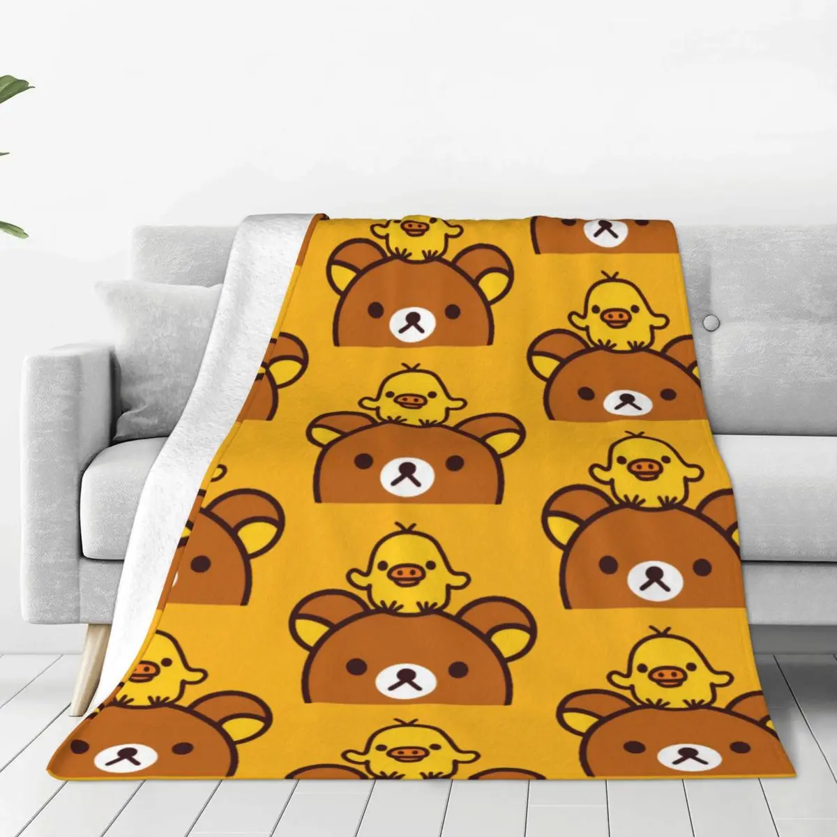 

Rilakkuma Knitted Blanket Fleece Kawaii Bear Lightweight Thin Throw Blanket for Car Sofa Couch Bedspread