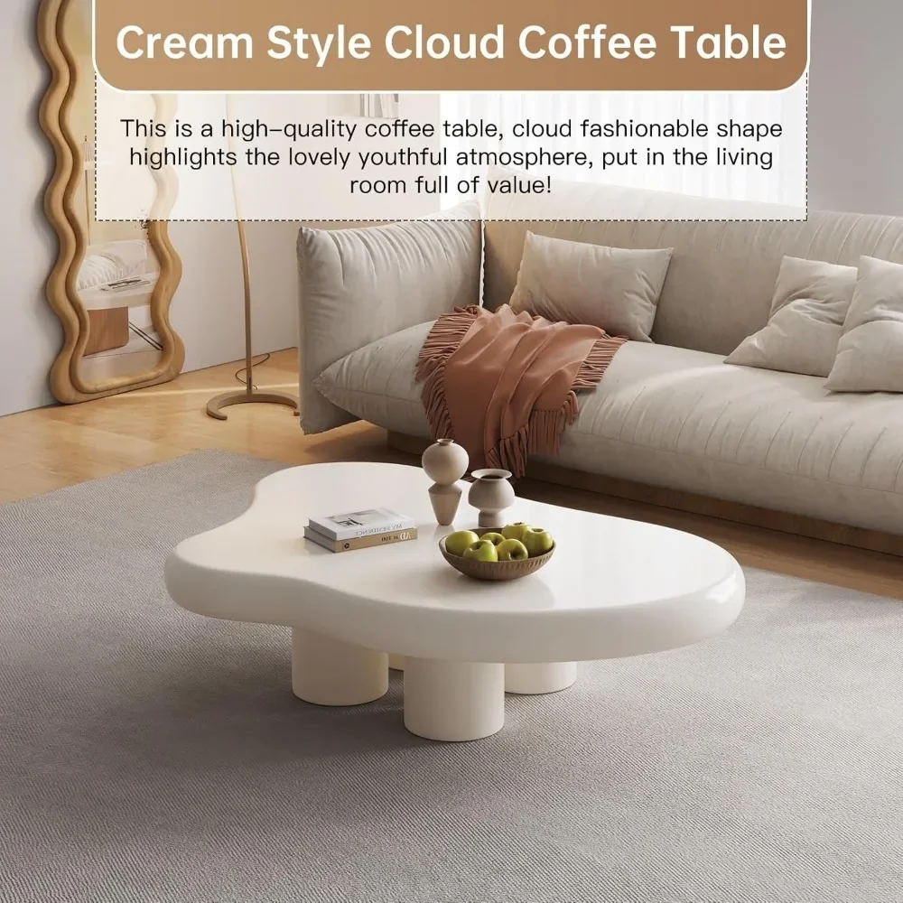 Cloud Coffee Table with 18.89" Legs, Cute Coffee Table, White Modern Tea Table, Irregular Indoor End Table for Living Room