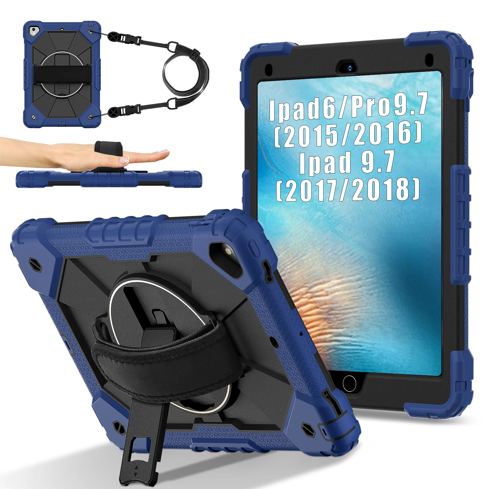 Versatile Rotatable Heavy Duty iPad Case with Rugged Stand and Shoulder Strap