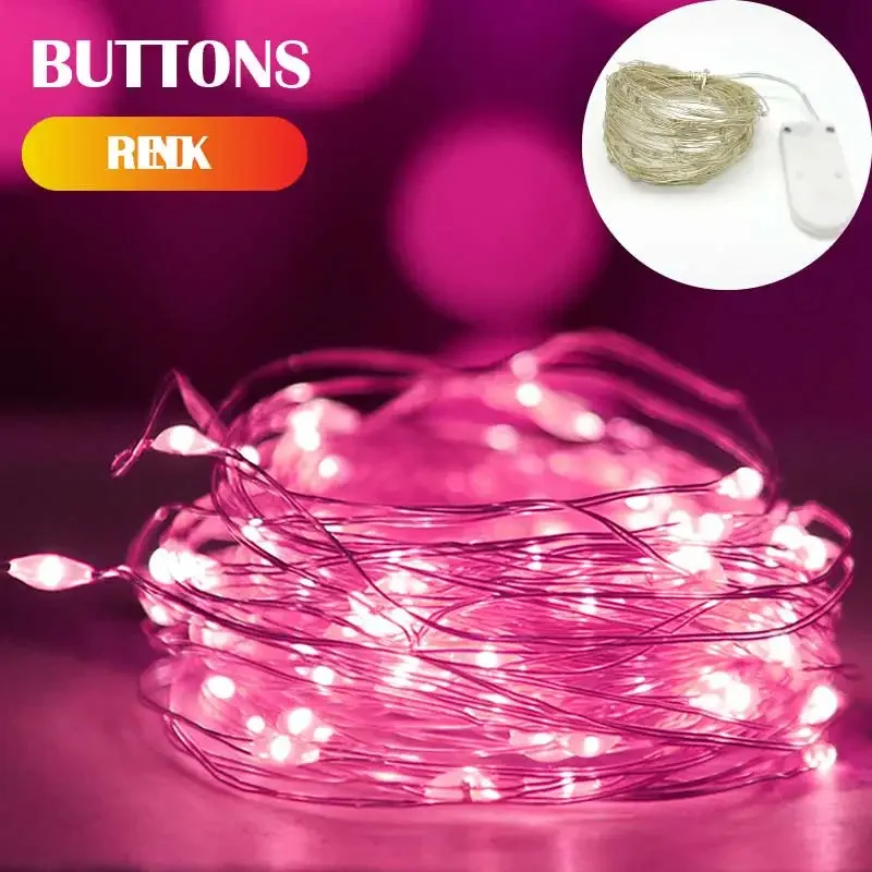 thumbnail image 1 of Guirnalda de luces LED con botón de batería, alambre de cobre y plata, resistente al agua, decoración de fiestas para Navidad y bodas, 1 of 5