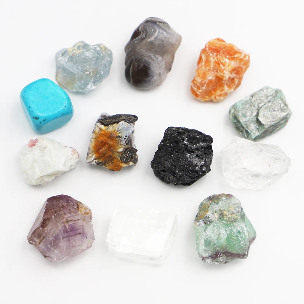 Natural Stones Crystal Irregular Raw Ore Specimens Mineral Ornaments Mixed Gemstones Fashion Charms Decors Home Decoration 12Pcs