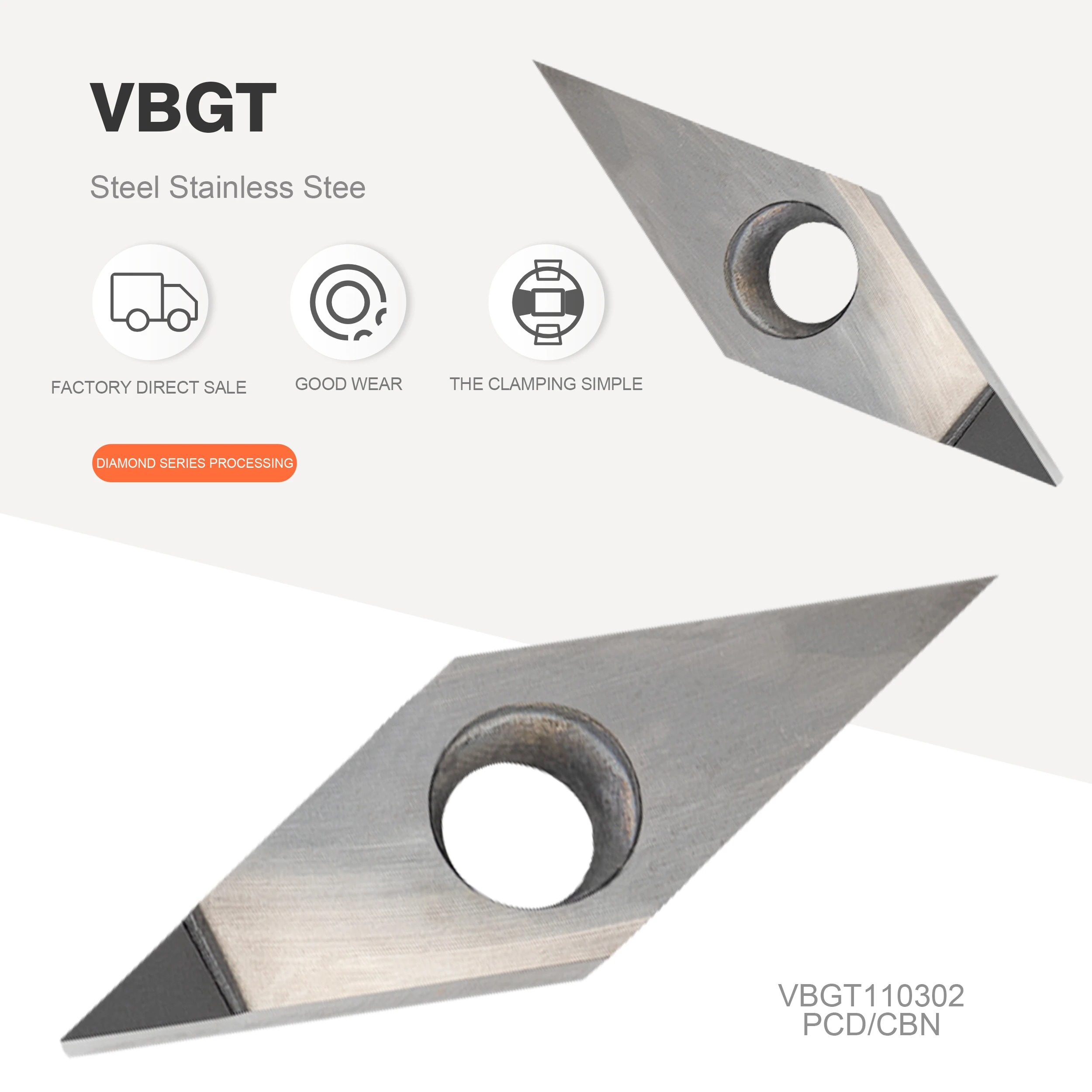 

2Pcs VBGT110302 VBGT110304 VBGT160402 VBGT160404 VBGT160408 PCD CBN Diamond Inserts Blade Turning Tool Lathe Tool For CNC CUTTER