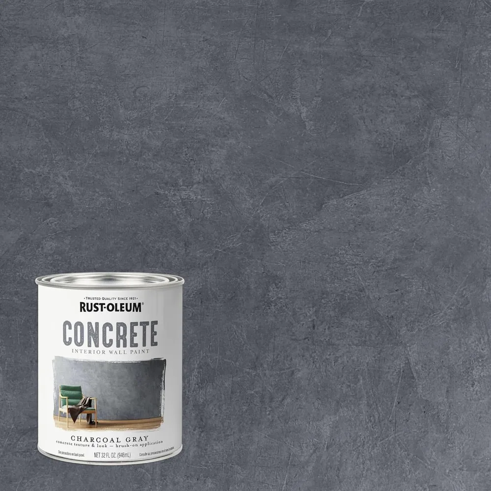 379906-2PK Concrete Interior Wall Paint, Quart, Charcoal, 32 Fl Oz (Pack of 2) 2